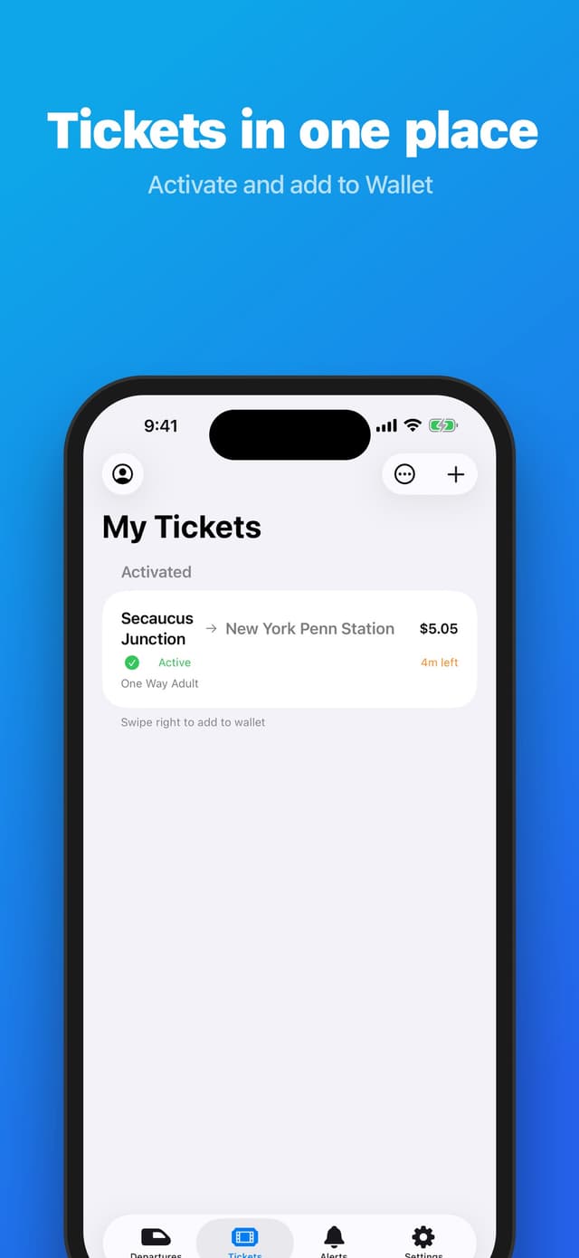 ViaNJ My Tickets screen with an active NJ Transit ticket