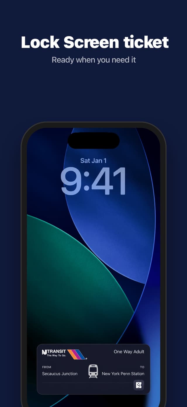 An NJ Transit ticket available from the iPhone Lock Screen